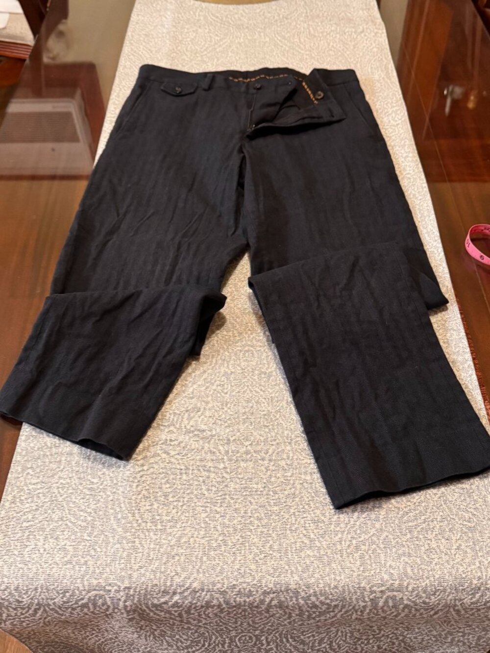 Billy Reid Slim Tailored Flat Front Trousers Charcoal Navy F23 Size 32 / 12 L